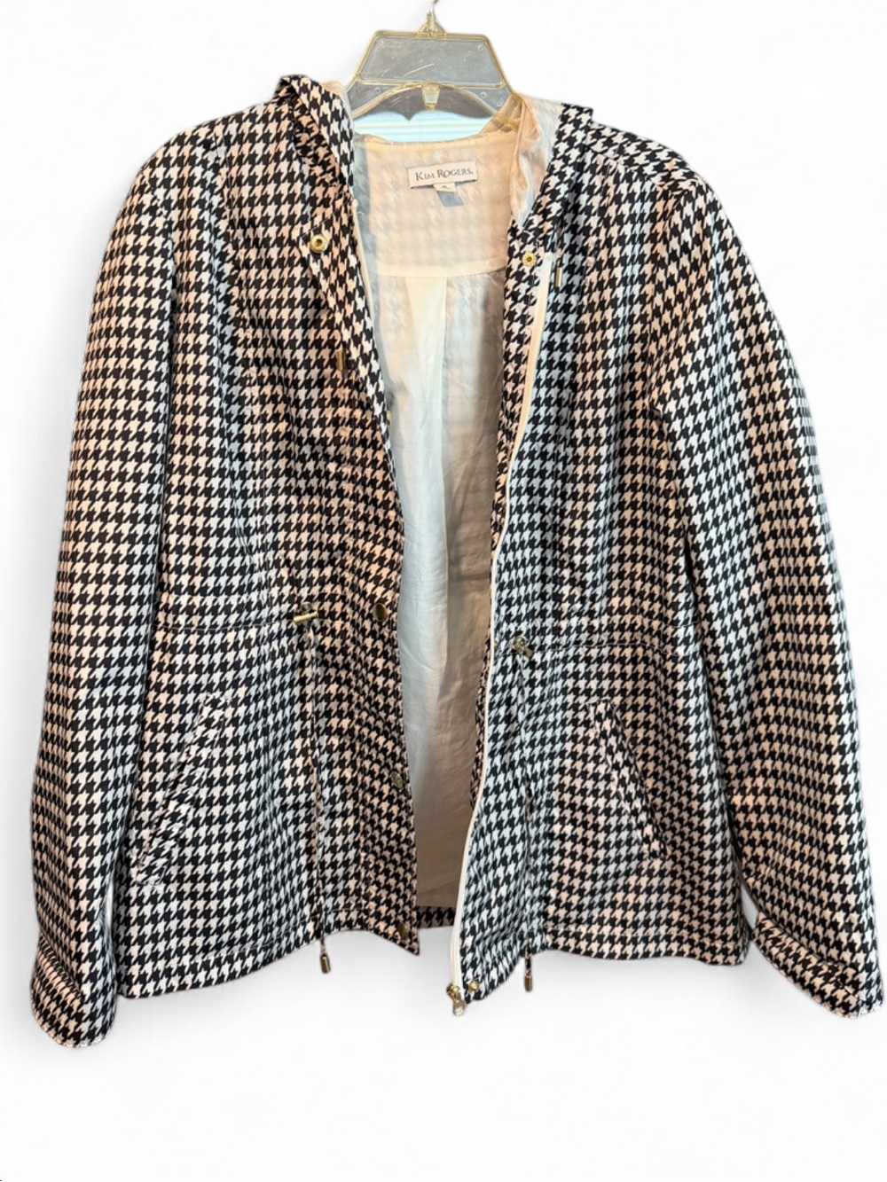 Kim Rogers Black and White Houndstooth Windbreaker Jacket